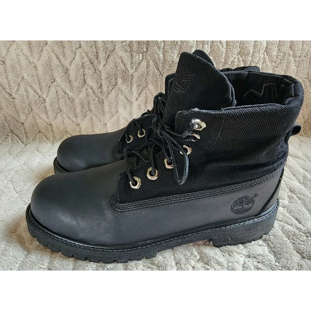 Timberland 6 inch Roll Top Waterproof Black Leather Boots Mens 6